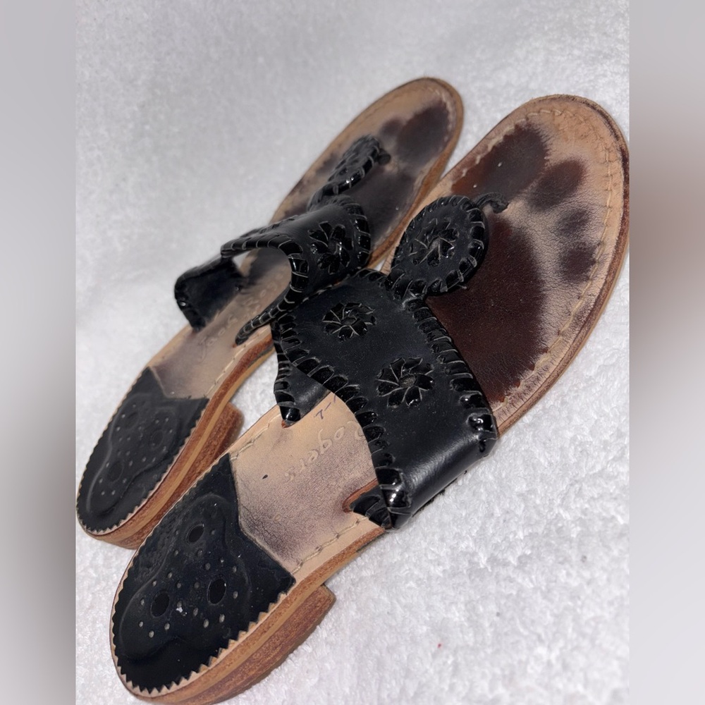 Jack Rogers Black Leather Slide on Sandals - Picture 4 of 4